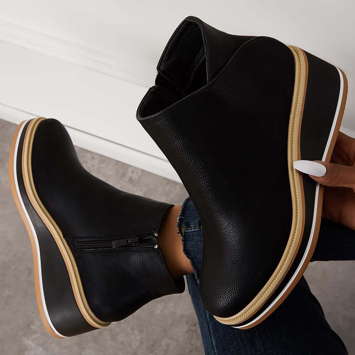 Dames Wedge Enkelboots – Comfortabele Platform Instappers met Rits Vestragear