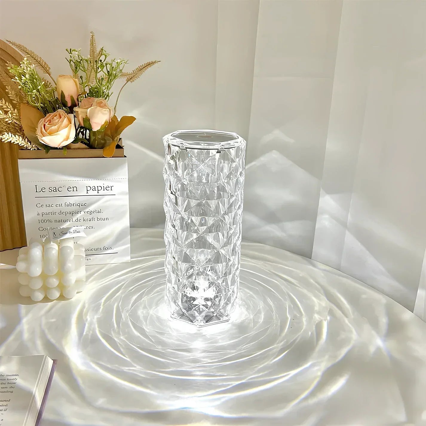 Aurora – Lámpara de mesa de cristal con control táctil – Regulable e recargable