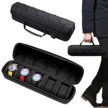 5-Grid Hard Shell Watch Organizer - Portable Travel Case for Men's Watches 0