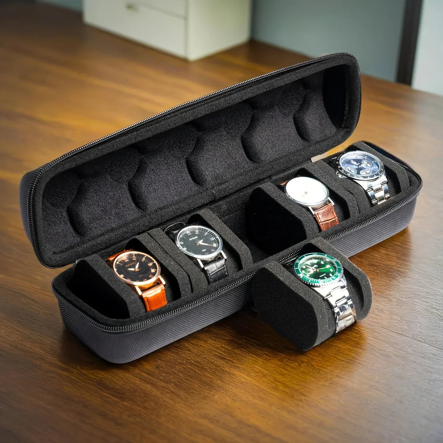 5-Grid Hard Shell Watch Organizer - Portable Travel Case for Men's Watches 1