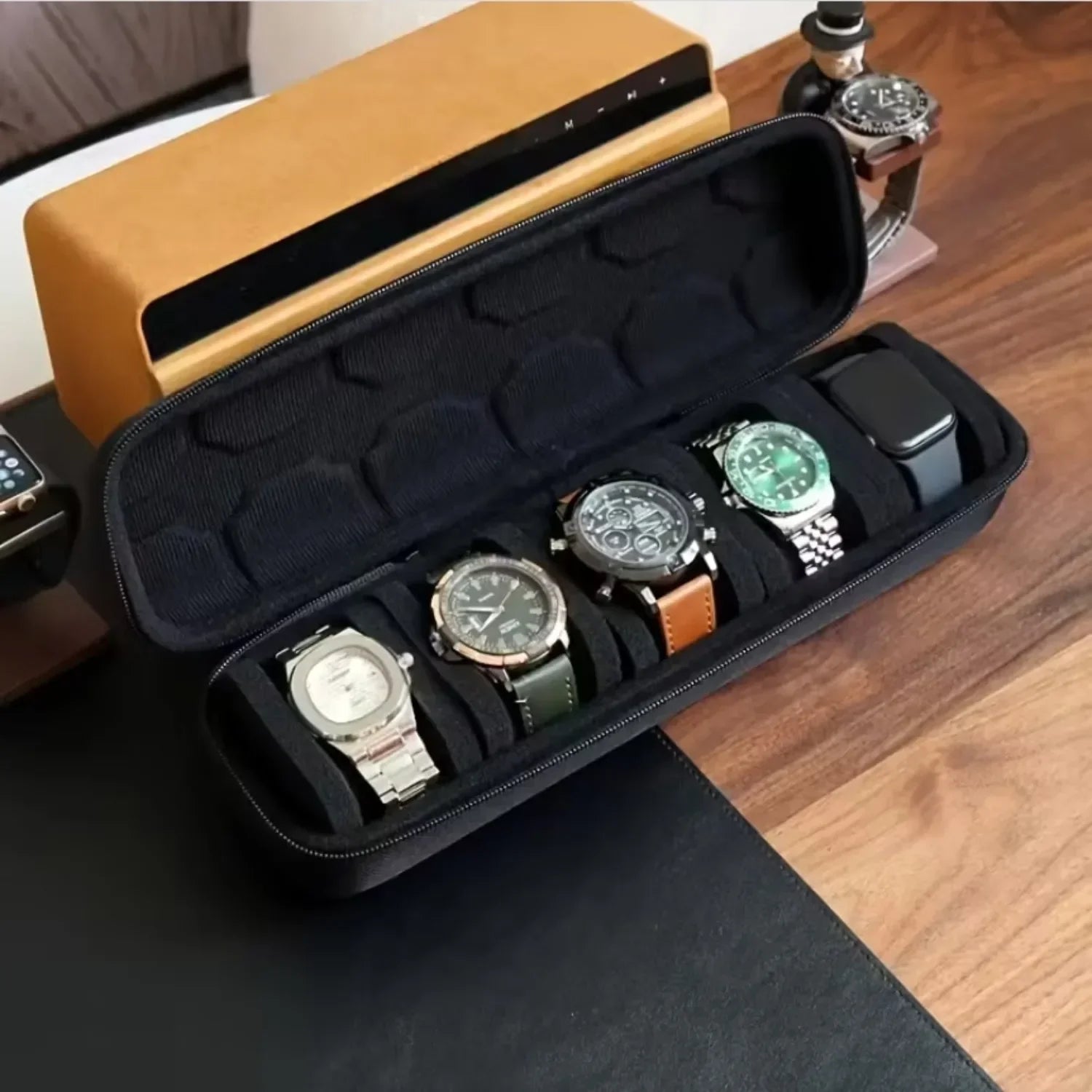 5-Slot Hard Shell Watch Case with Pillow Inserts for Travel and Storage 5