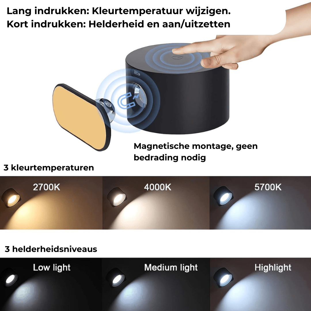 Revalki Glow360 Draadloze Oplaadbare 360° Wandlamp voor Moeiteloze Sfeerverlichting