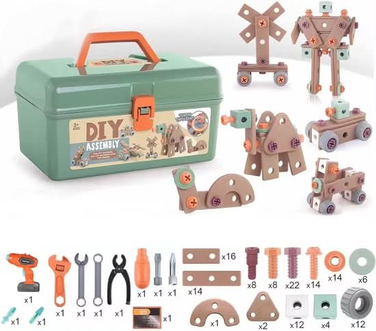 Bauspielzeug-Set – Mit elektrischem Schraubendreher & Aufbewahrungskoffer