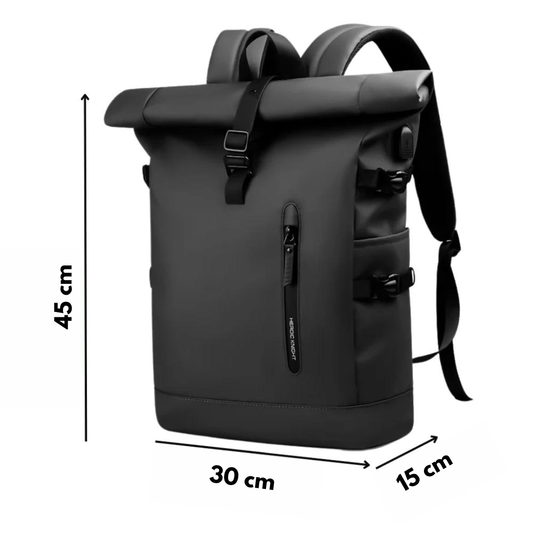 Mochila Rolltop – Resistente á auga con USB e compartimento para portátil – Capacidade de 27L