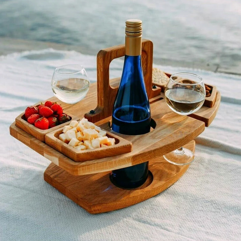 WineNest – Tragbarer Holztisch für Weinpicknick & Garten  