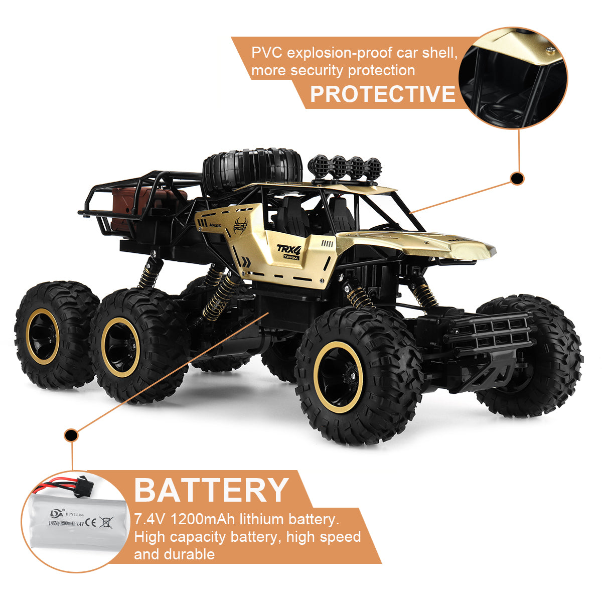 TerraX – camión monstruo RC 6WD con LED & 52 km/h – para fans do offroad