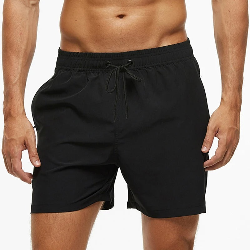 Revalki David solid color elastic waistband men's swimming shorts