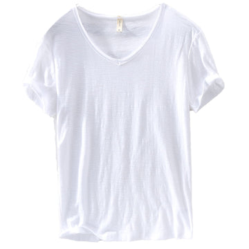 Camisa de lino y algodón para hombre con cuello en V