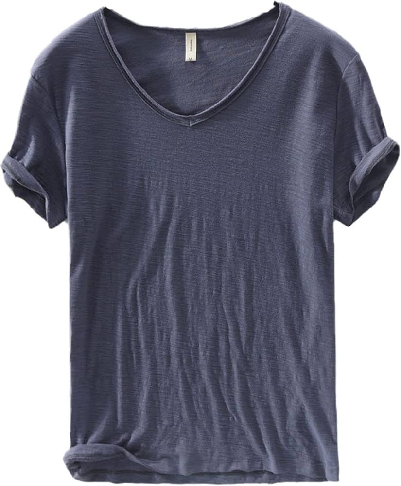 Camisa de lino y algodón para hombre con cuello en V