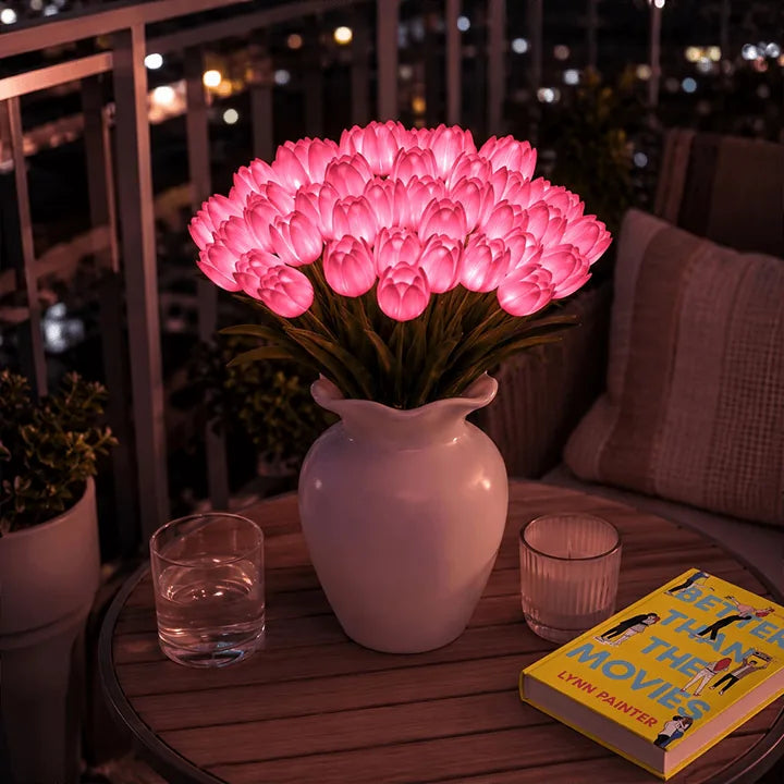 Sfeerlamp met tulpen – kunstbloemen die elk een eigen warm lampje dragen