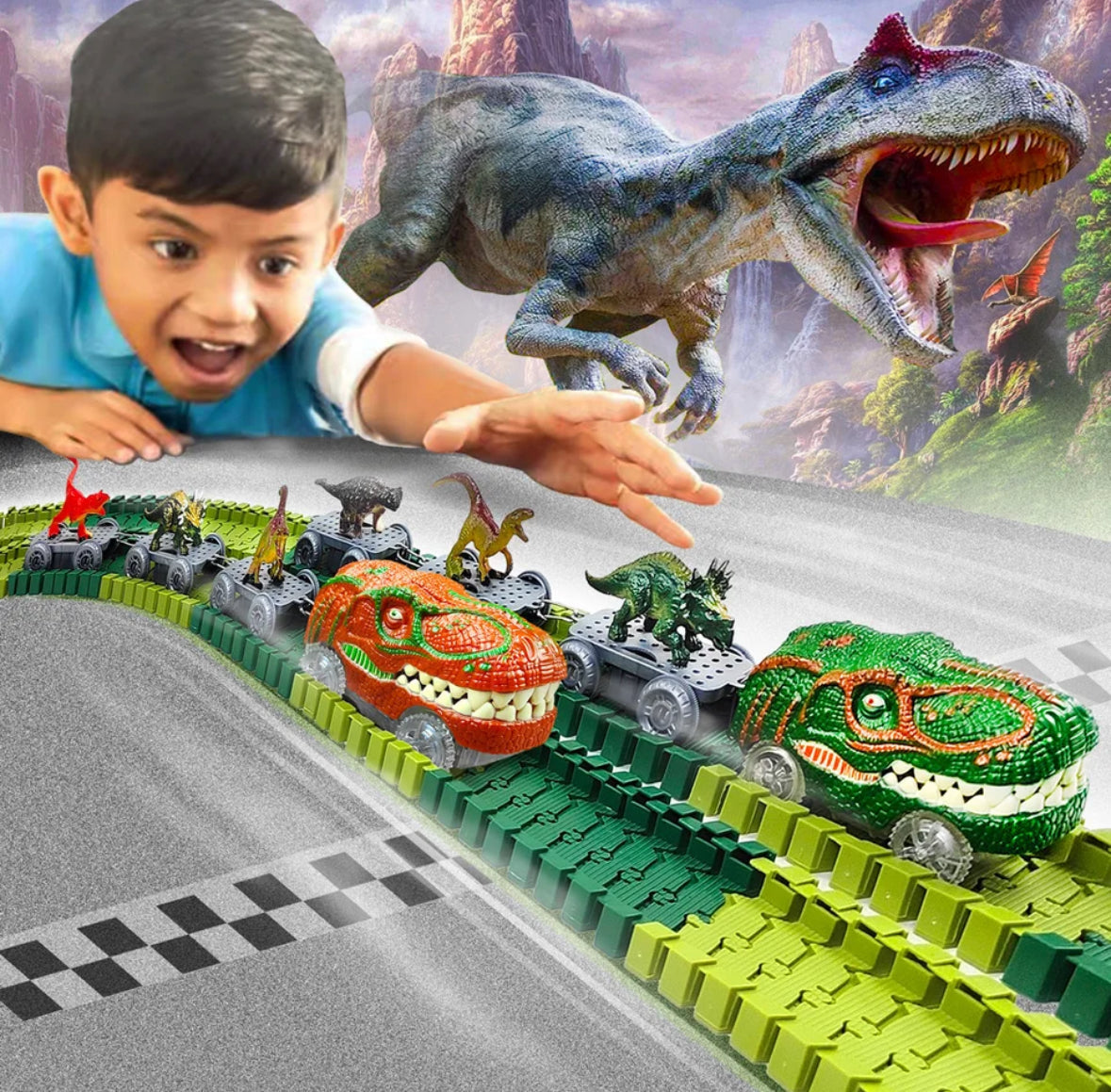 Flexible XXL Dinosaurier-Auto Rennstrecke | Elektrisch & mit Looping