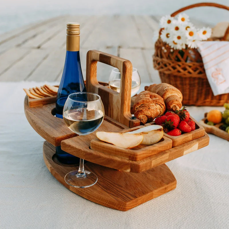 WineNest – Tragbarer Holztisch für Weinpicknick & Garten  