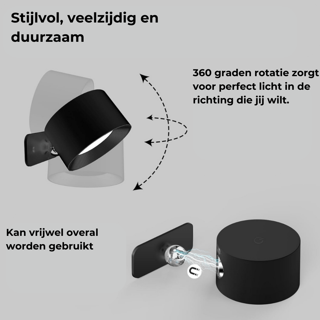 Revalki Glow360 Draadloze Oplaadbare 360° Wandlamp voor Moeiteloze Sfeerverlichting