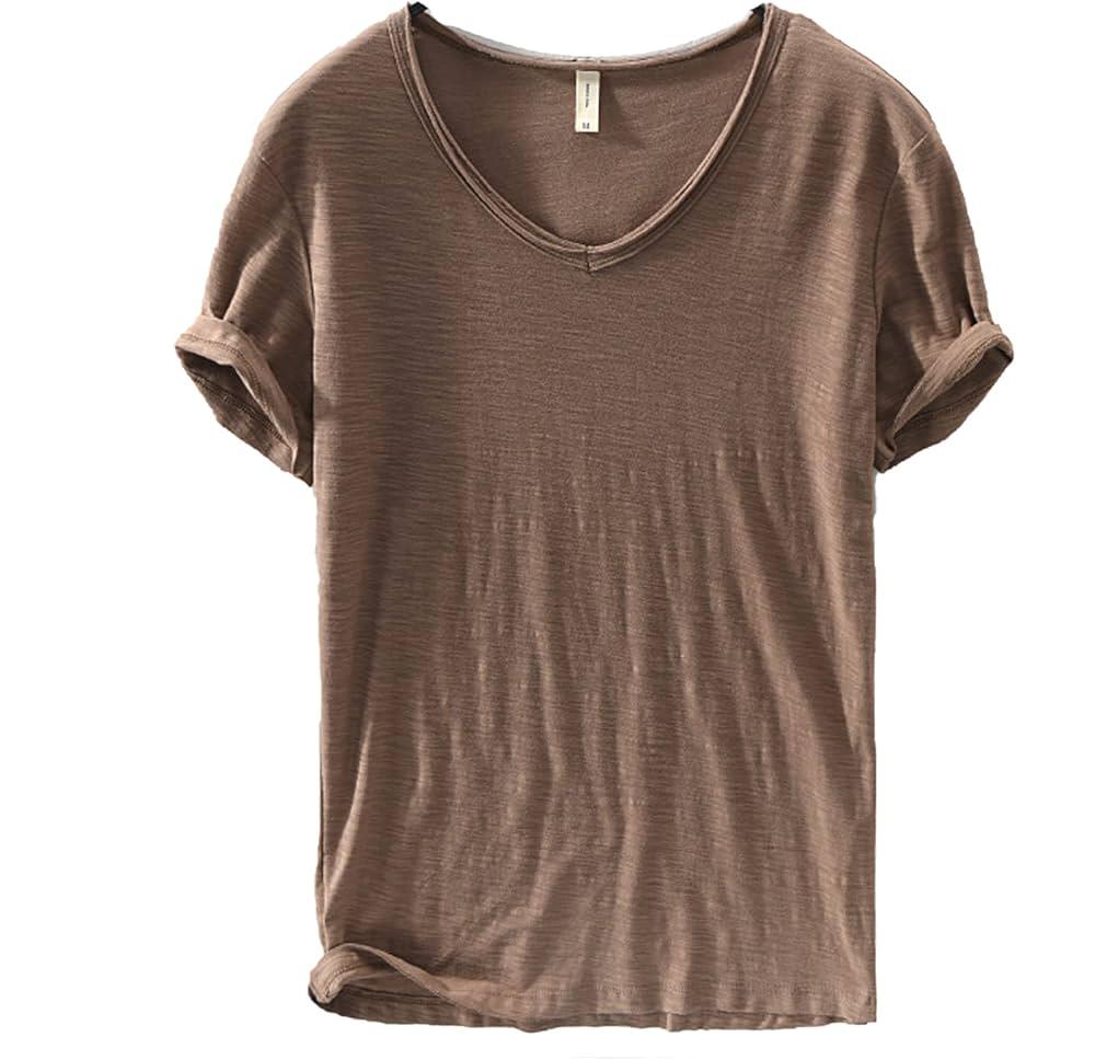 Camisa de lino y algodón para hombre con cuello en V
