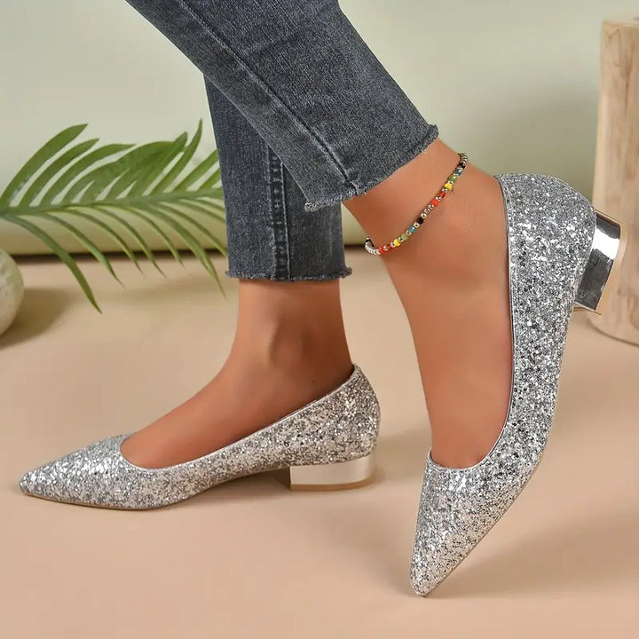 Quenna Shoes | Sparkling Glitter Low Heel Shoes for Festive Looks