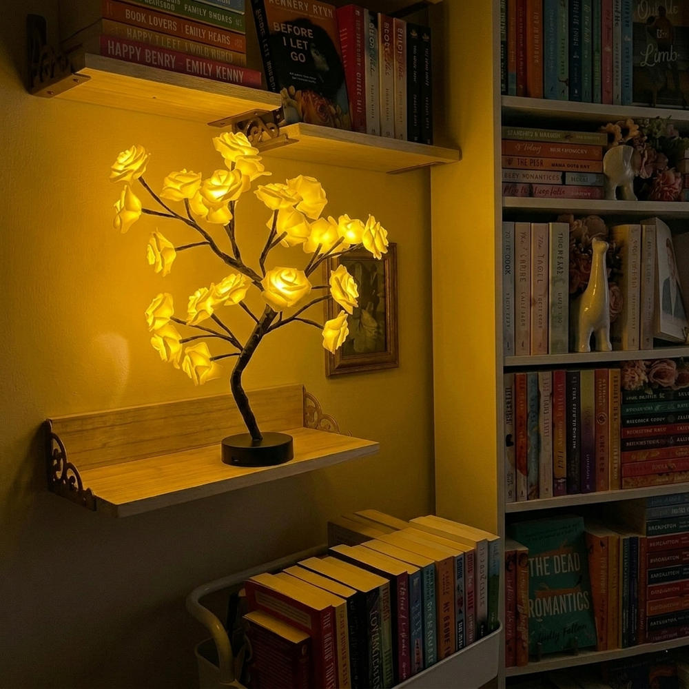 Bloemenlamp – decoratief boompje met verlichte rozen voor nachtkastje of kast
