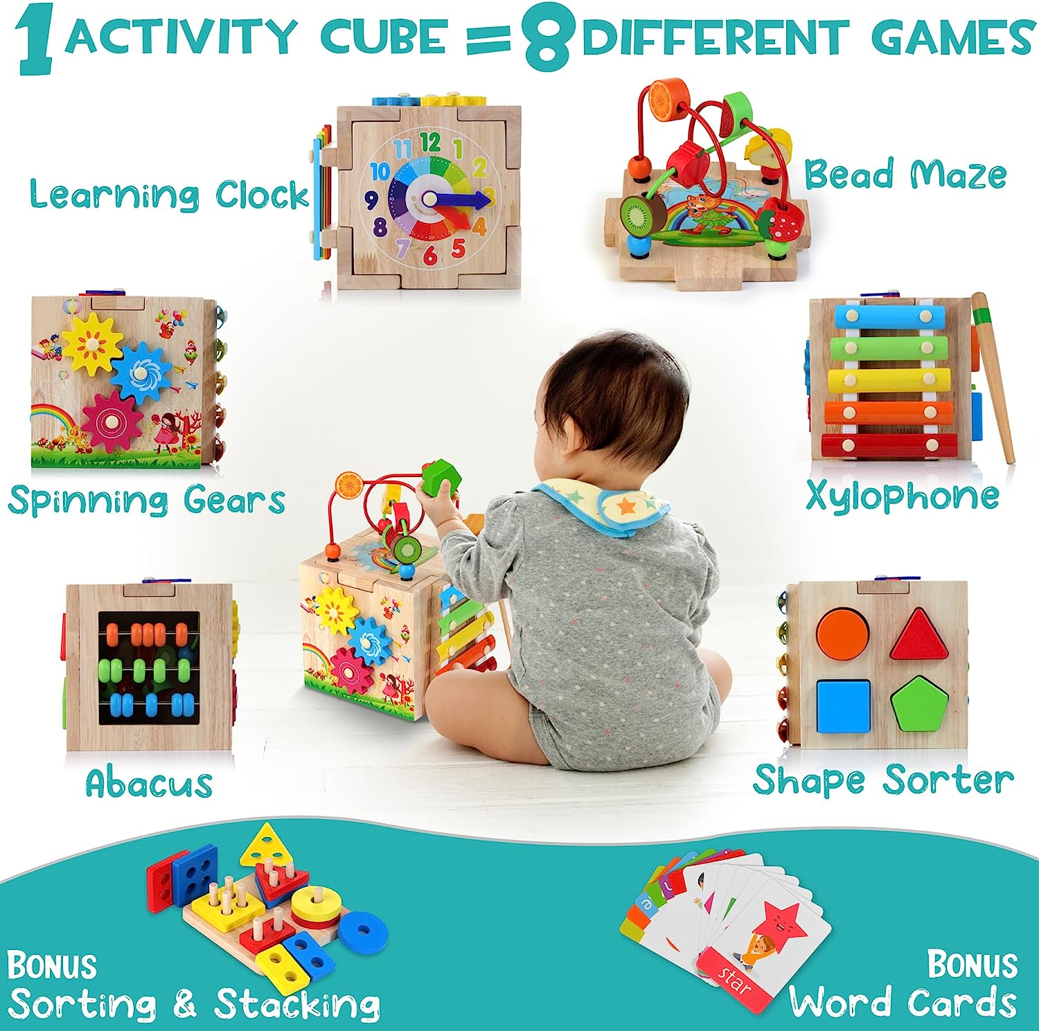 Minivivo 8 en 1 Kubus Montessori – Xoguete Educativo desde 18 Meses