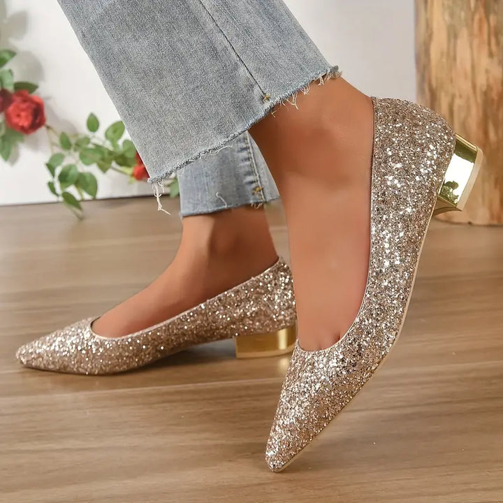 Quenna Shoes | Sparkling Glitter Low Heel Shoes for Festive Looks