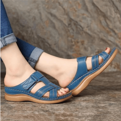 Dames sandalen – comfortabele slippers met sleehak, klittenband en gripzool