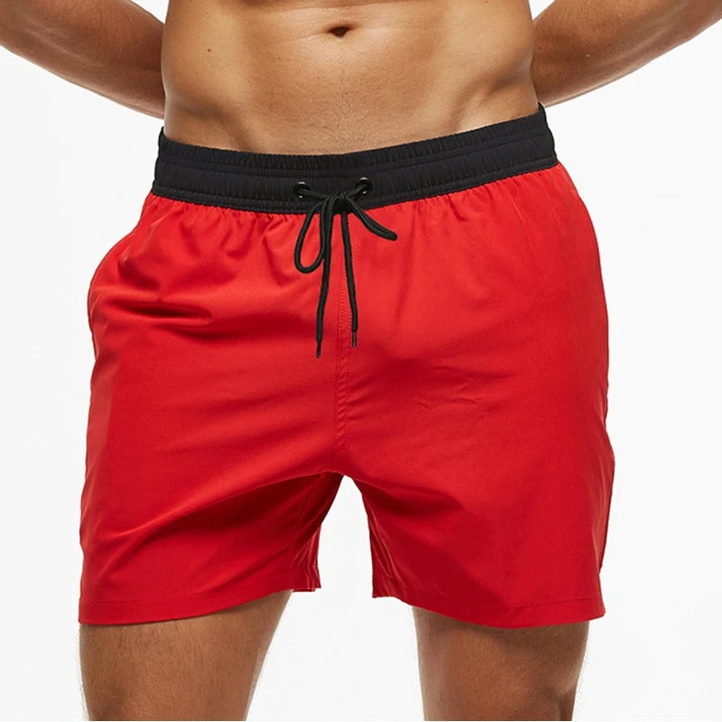 Revalki David solid color elastic waistband men's swimming shorts