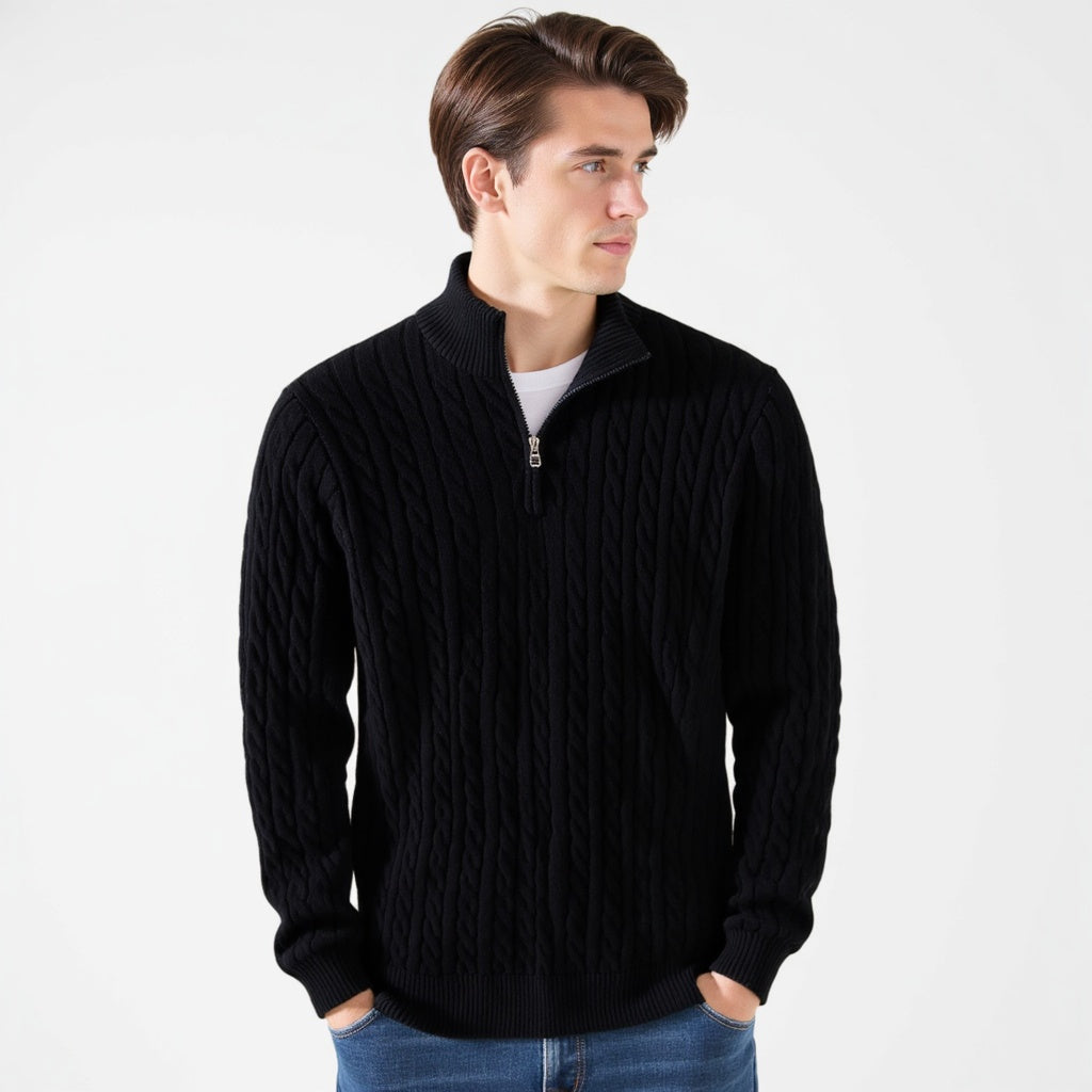 Herren Pullover-Set – kabelgestricktes Design mit halbem Reißverschluss und bequemer Passform