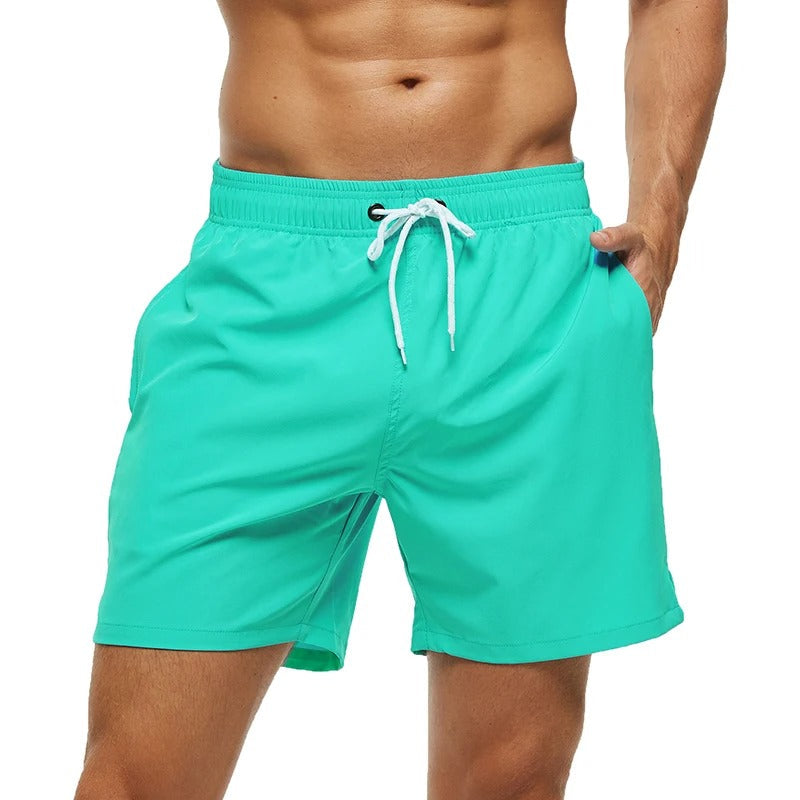 Revalki David solid color elastic waistband men's swimming shorts