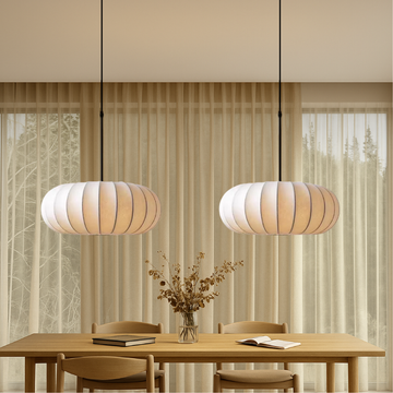 Pendelleuchte – moderne Hängeleuchte mit Textiloptik-Schirm und verstellbarem Kabel