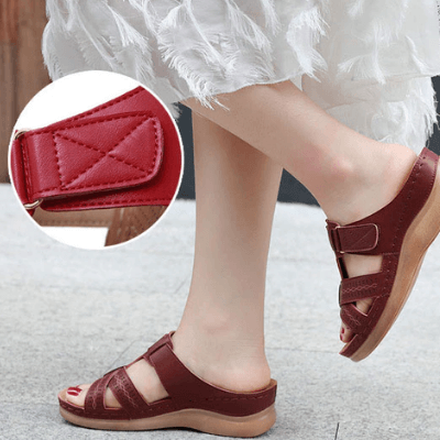 Dames sandalen – comfortabele slippers met sleehak, klittenband en gripzool