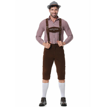 Revalki Lederhosen Kostuum Driedelig - Voor Heren met Geruit Overhemd en Hoed