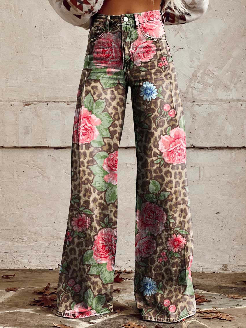 Vintage Wide Leg Bloemenbroek – Comfortabele Flared Damespants Vestragear