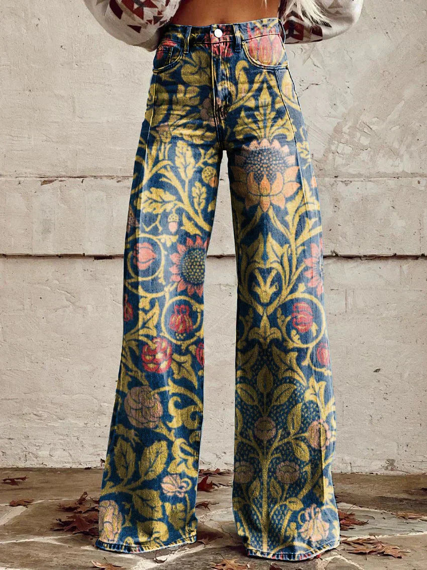 Vintage Wide Leg Bloemenbroek – Comfortabele Flared Damespants Vestragear