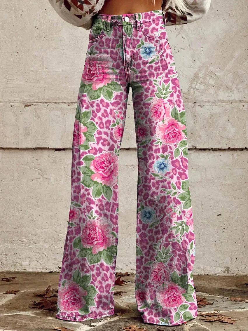 Vintage Wide Leg Bloemenbroek – Comfortabele Flared Damespants Vestragear