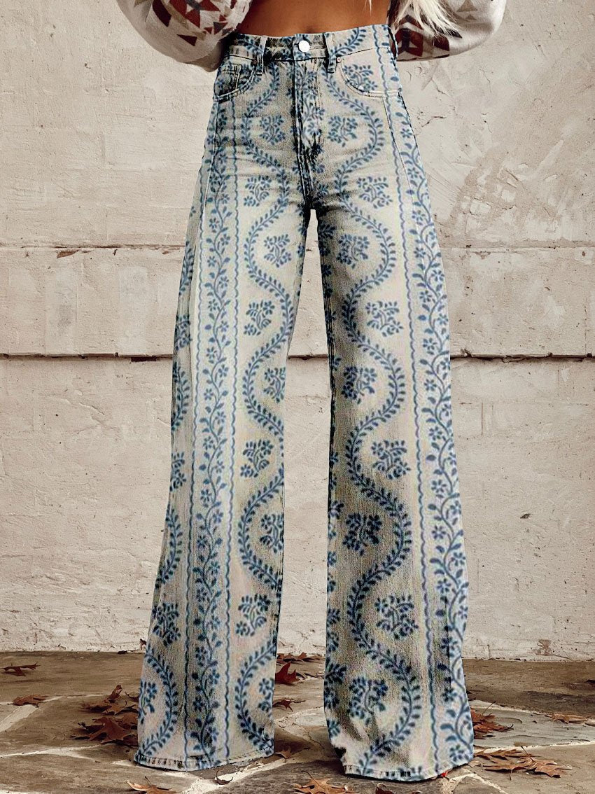 Vintage Wide Leg Bloemenbroek – Comfortabele Flared Damespants Vestragear