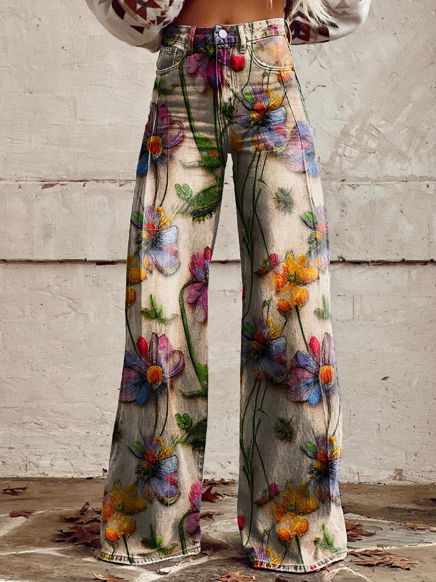 Vintage Wide Leg Bloemenbroek – Comfortabele Flared Damespants Vestragear