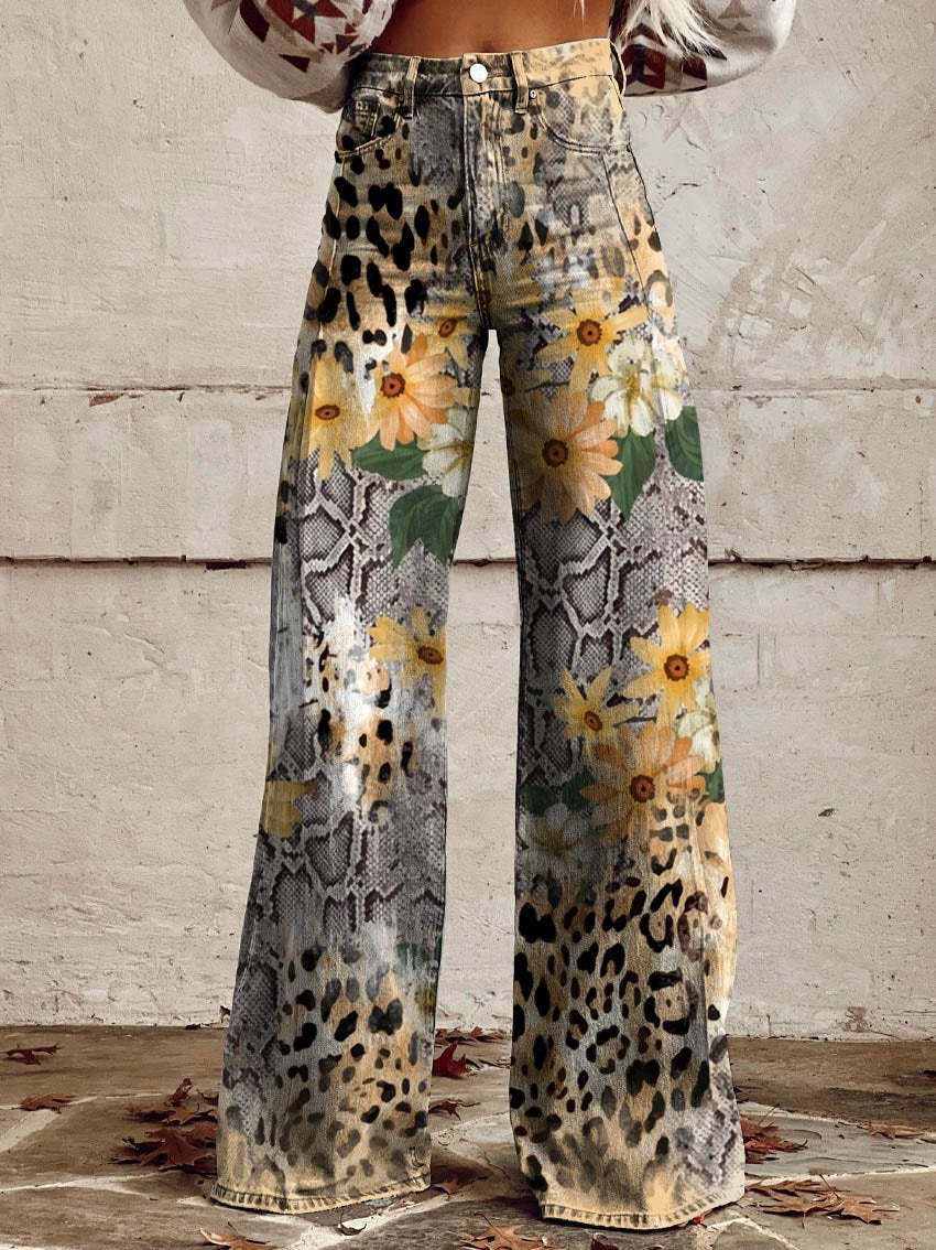 Vintage Wide Leg Bloemenbroek – Comfortabele Flared Damespants Vestragear