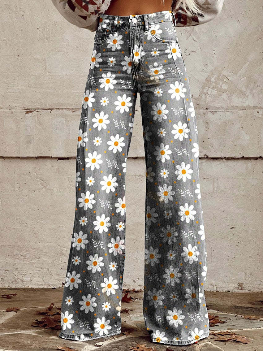 Vintage Wide Leg Bloemenbroek – Comfortabele Flared Damespants Vestragear