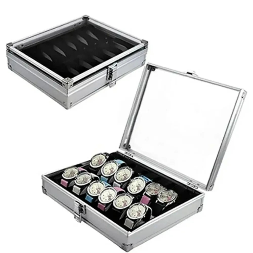 Aluminium Watch Box for Men – 12 Grid Slots, Suede Interior Watch Display Case 0
