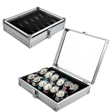Aluminium Watch Box for Men – 12 Grid Slots, Suede Interior Watch Display Case 0