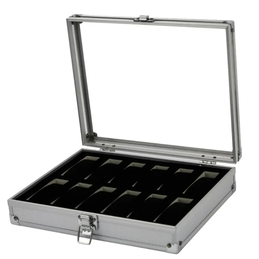 Aluminium Watch Box for Men – 12 Grid Slots, Suede Interior Watch Display Case 2