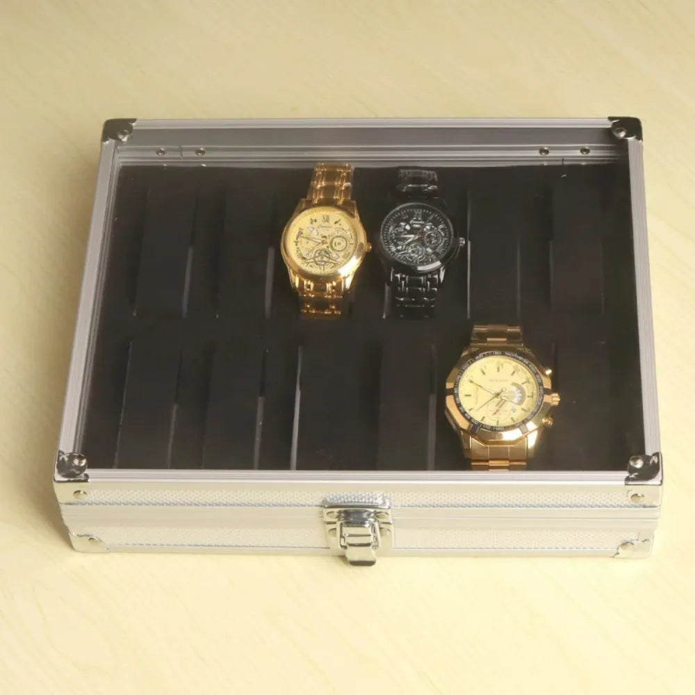 Aluminium Watch Box for Men – 12 Grid Slots, Suede Interior Watch Display Case 5