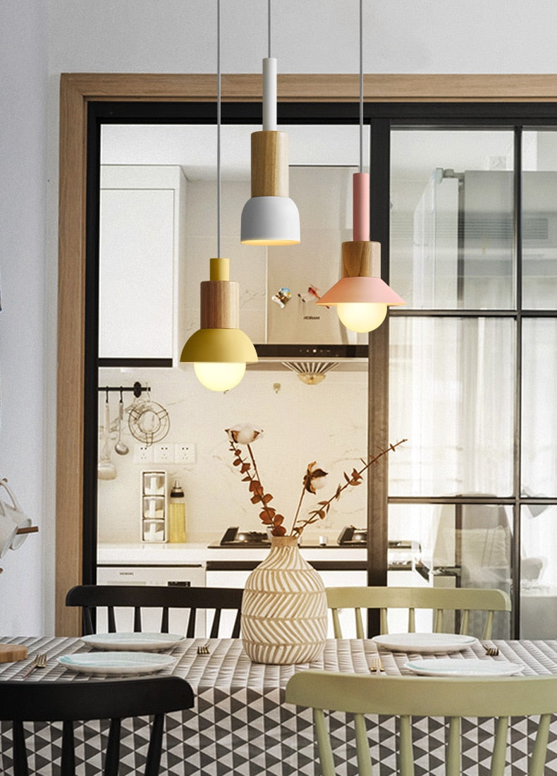 Lumora Home – Lámpara colgante de metal y madera, diseño moderno E27