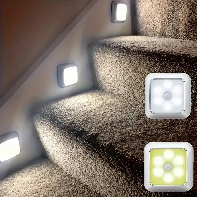 AuroraGlow 6-LED Bewegungsmelder-Licht – Kabellose Nachtlampe mit Batterie für Innen, Treppe, Küche & Schrank