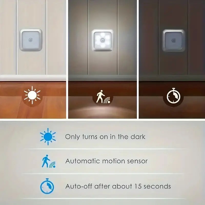 AuroraGlow 6-LED Bewegungsmelder-Licht – Kabellose Nachtlampe mit Batterie für Innen, Treppe, Küche & Schrank
