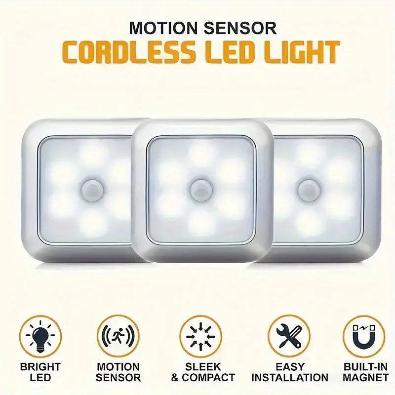 AuroraGlow 6-LED Bewegungsmelder-Licht – Kabellose Nachtlampe mit Batterie für Innen, Treppe, Küche & Schrank