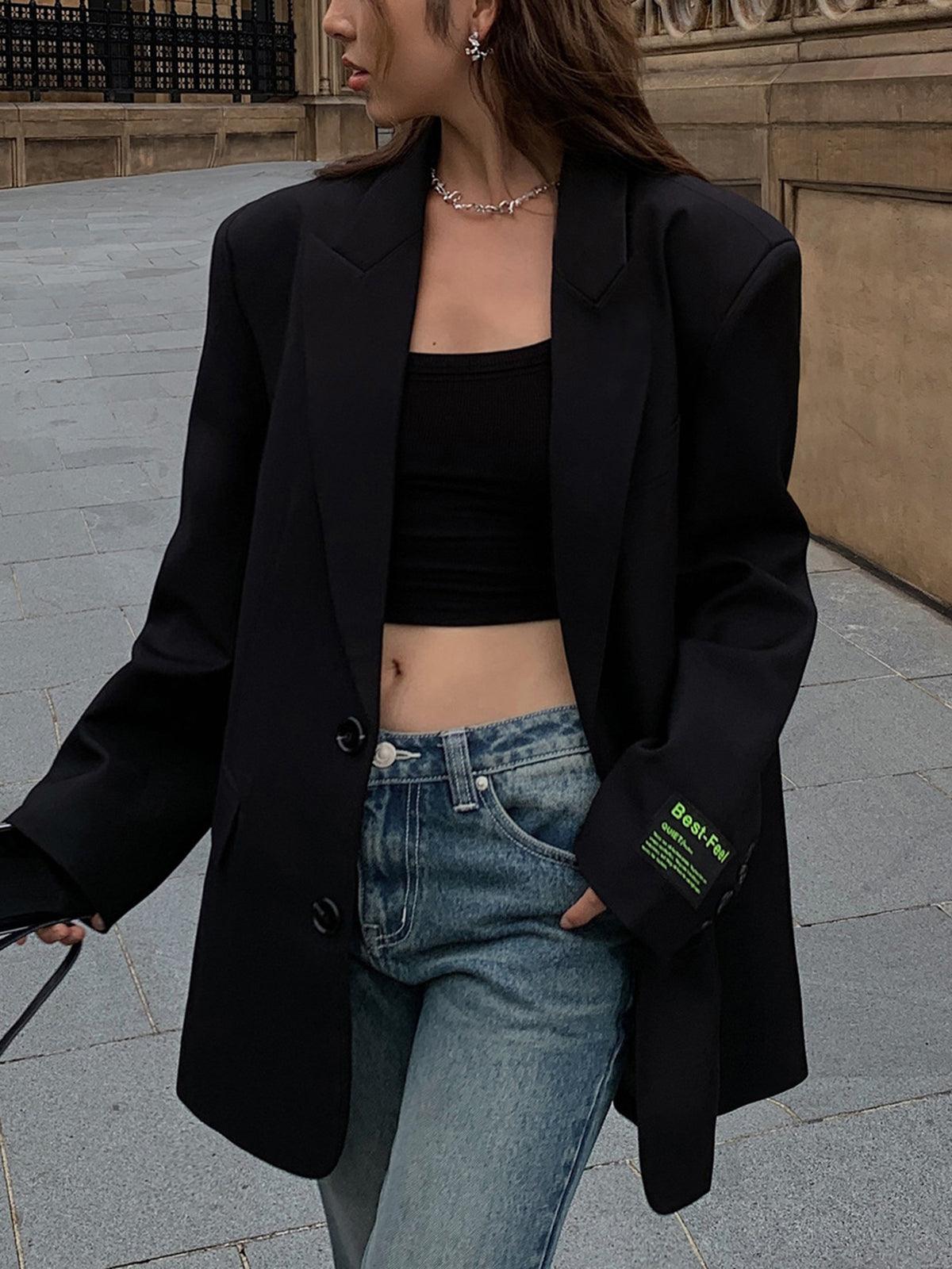 Blazer Sobredimensionado Sophia con Solapa e Peche Clásico con Botóns