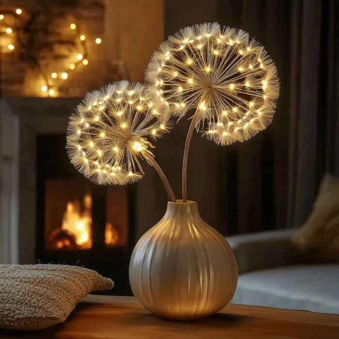 Decoratieve lamp paardenbloem – slanke stelen met ronde bollen warm licht