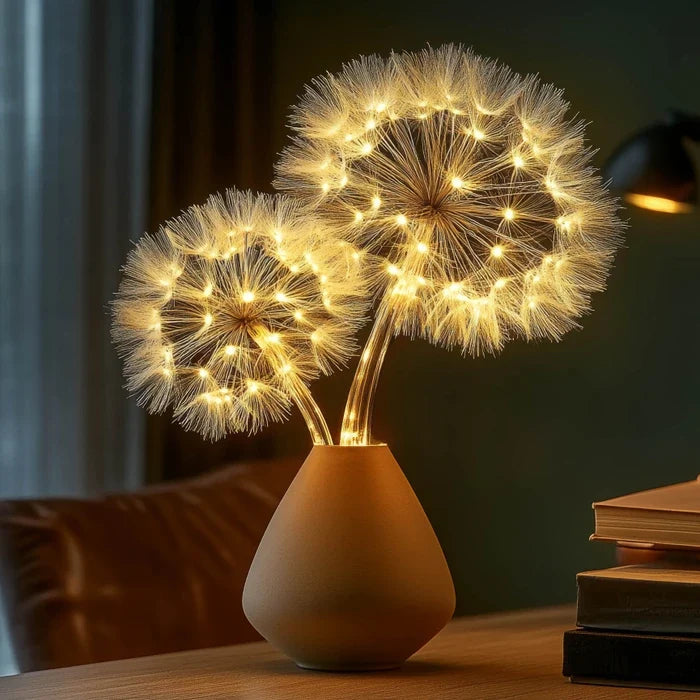 Decoratieve lamp paardenbloem – slanke stelen met ronde bollen warm licht
