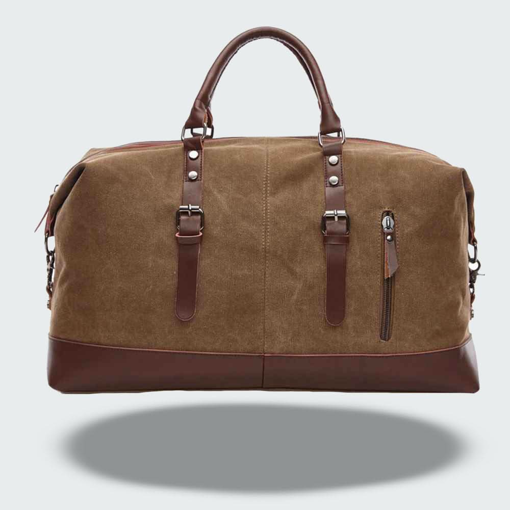 BOLDARA – Leren reistas voor heren met stevige canvas body en elegante details 0