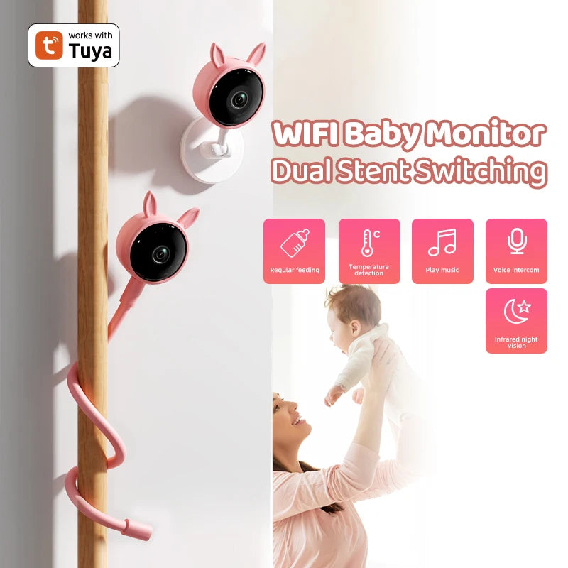 Baby monitor with 1080P HD Camera, Tuya App, Night vision and Temperature detection for Babies