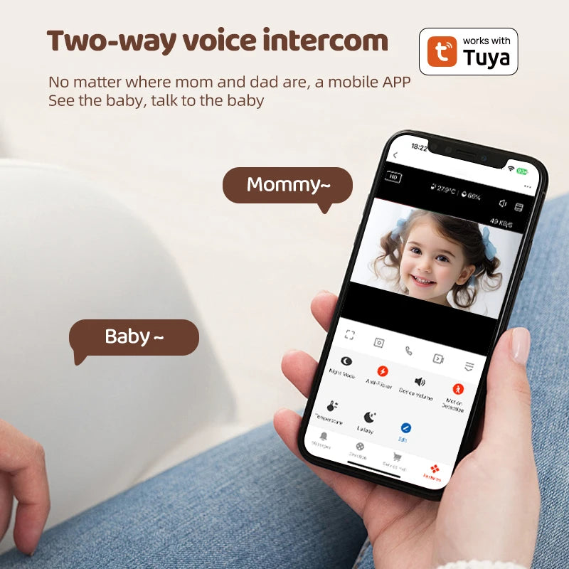 Baby monitor with 1080P HD Camera, Tuya App, Night vision and Temperature detection for Babies